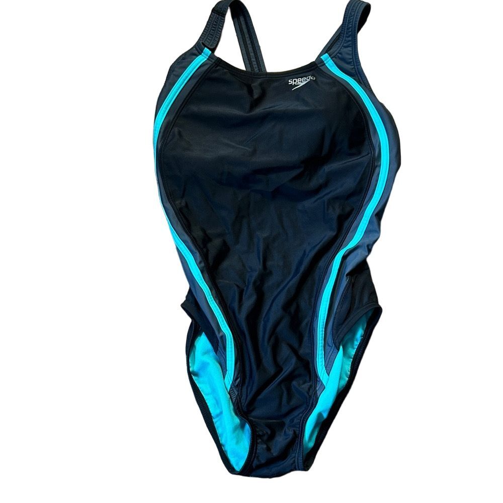 Speedo Women's Black One Piece with Blue Highlights in box 4